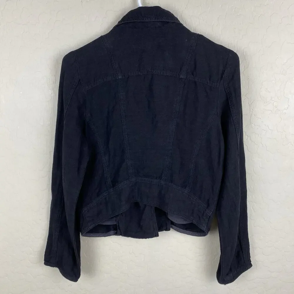 Lucky Brand Womens Linen Blend Moto Biker Jacket Black Sz S Grunge Streetwear - Picture 3 of 11